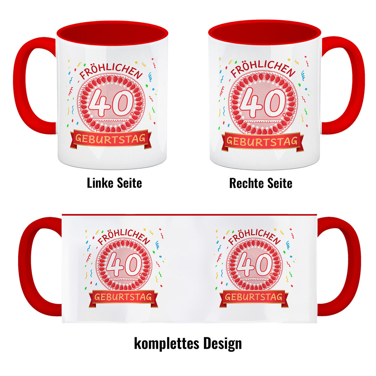 Witziger Kaffeebecher für den 40. Geburtstag mit Motiv: Torte