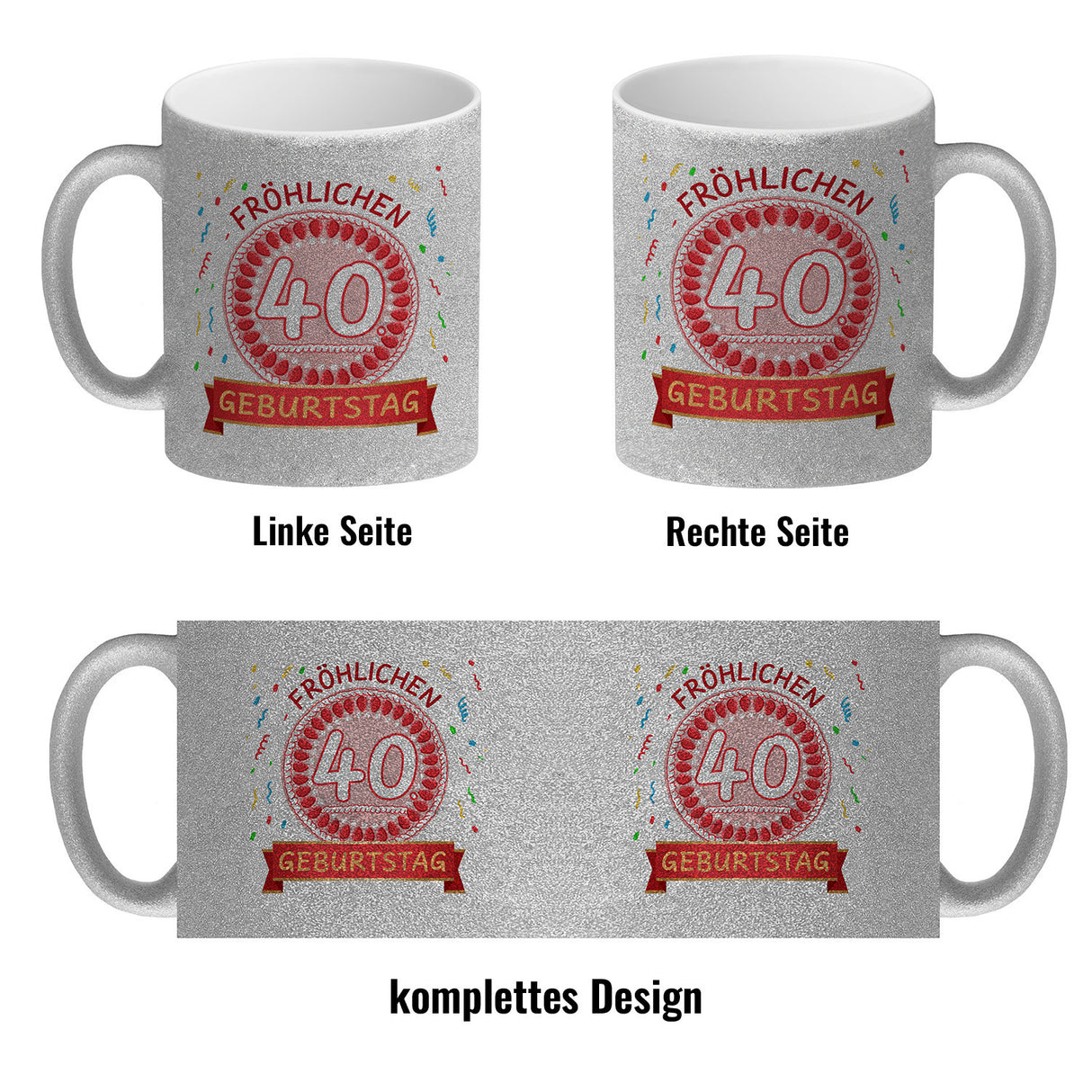 Witziger Kaffeebecher für den 40. Geburtstag mit Motiv: Torte
