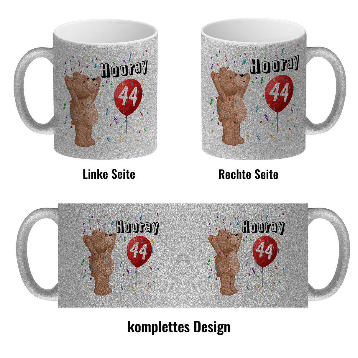 Witziger Kaffeebecher für den 44. Geburtstag mit Motiv: Hooray