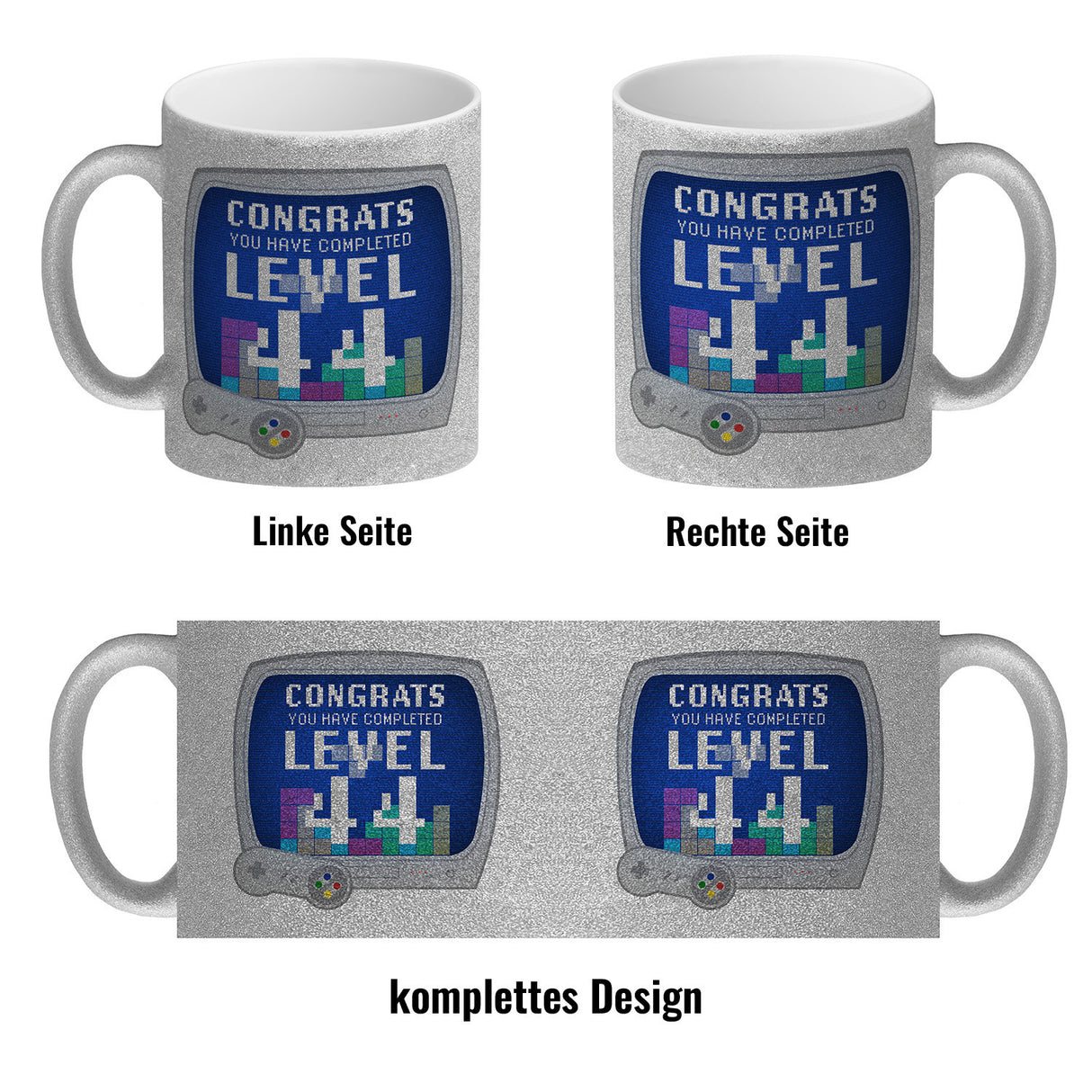 Witziger Kaffeebecher für den 44. Geburtstag mit Motiv: Gamer
