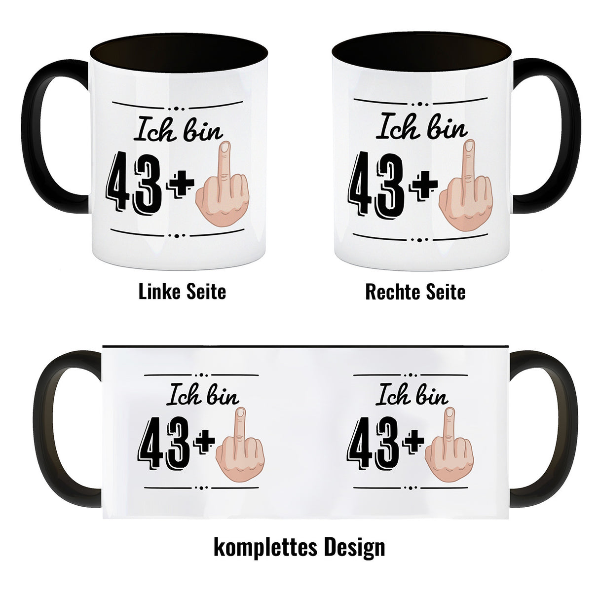 Witziger Kaffeebecher für den 44. Geburtstag mit Motiv: Mittelfinger