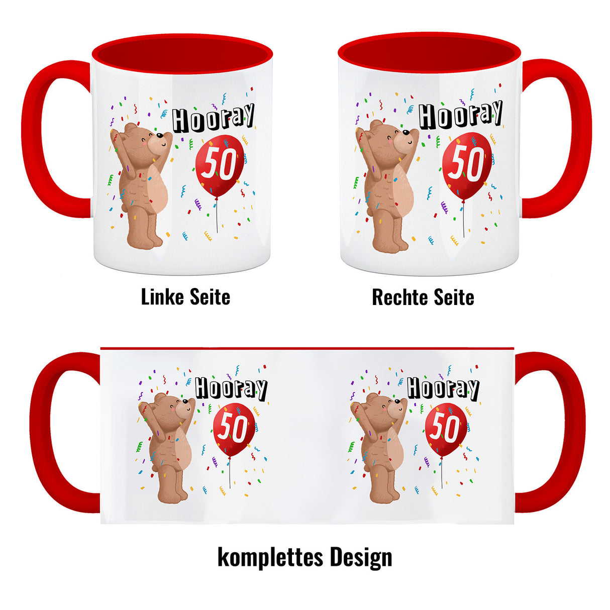 Witziger Kaffeebecher für den 50. Geburtstag mit Motiv: Hooray