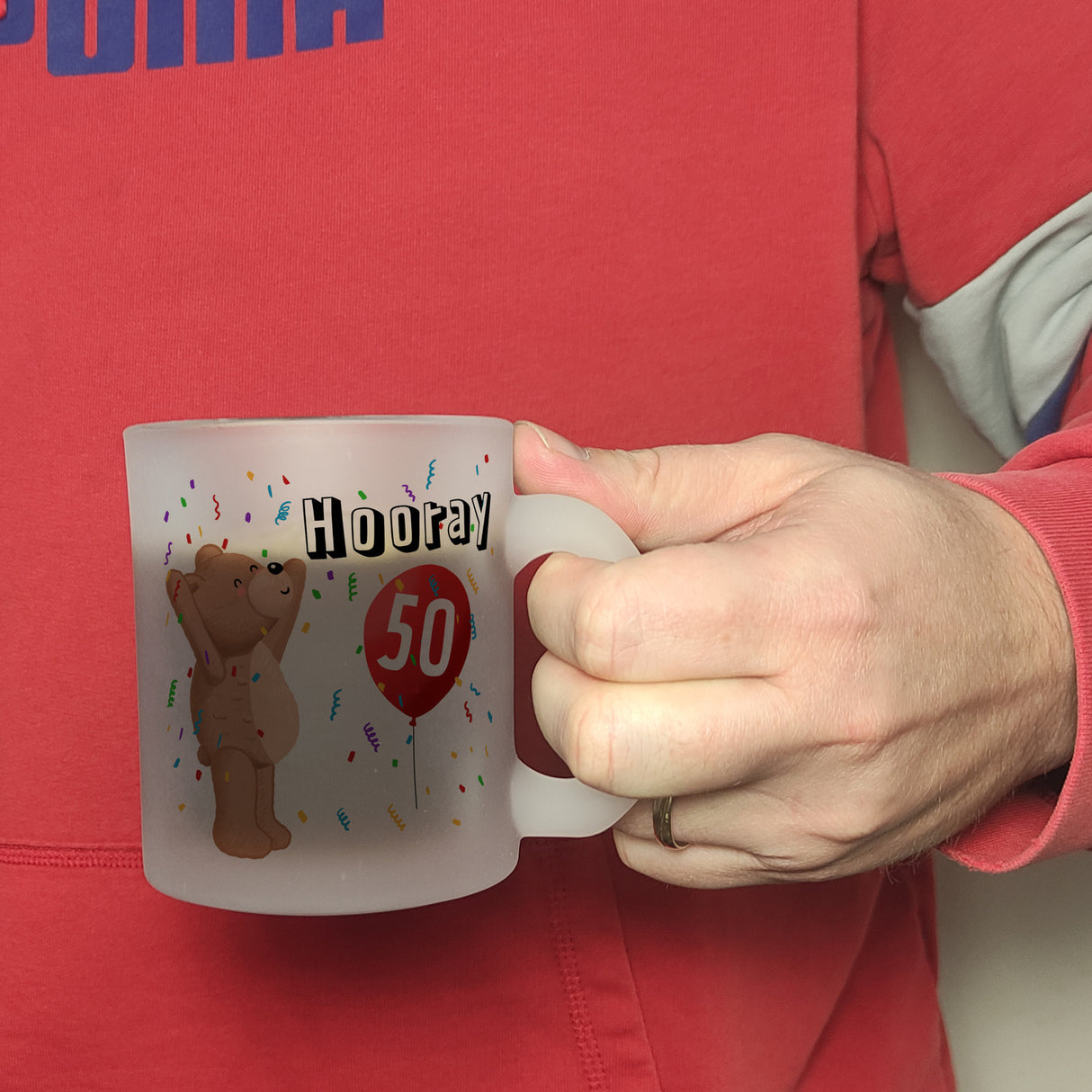 Witziger Kaffeebecher für den 50. Geburtstag mit Motiv: Hooray