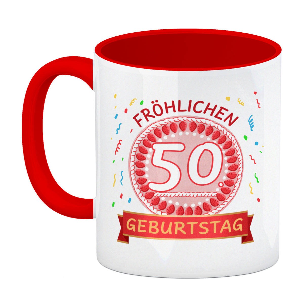 Witziger Kaffeebecher für den 50. Geburtstag mit Motiv: Torte