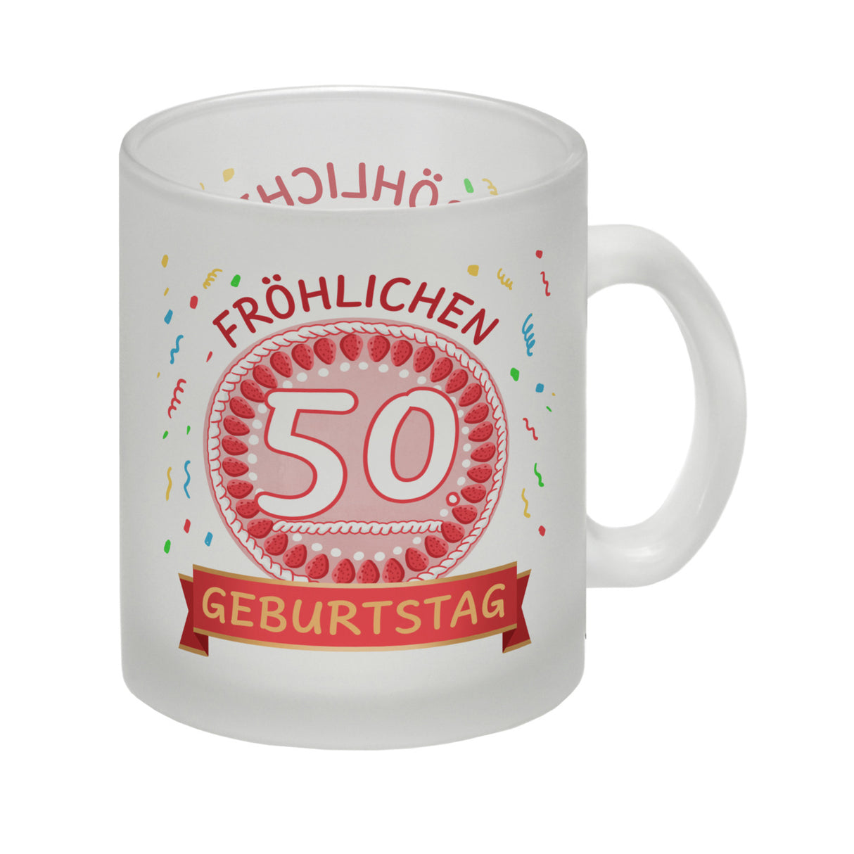 Witziger Kaffeebecher für den 50. Geburtstag mit Motiv: Torte