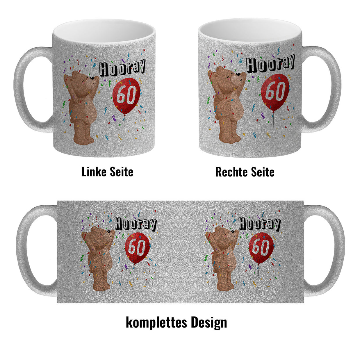 Witziger Kaffeebecher für den 60. Geburtstag mit Motiv: Hooray