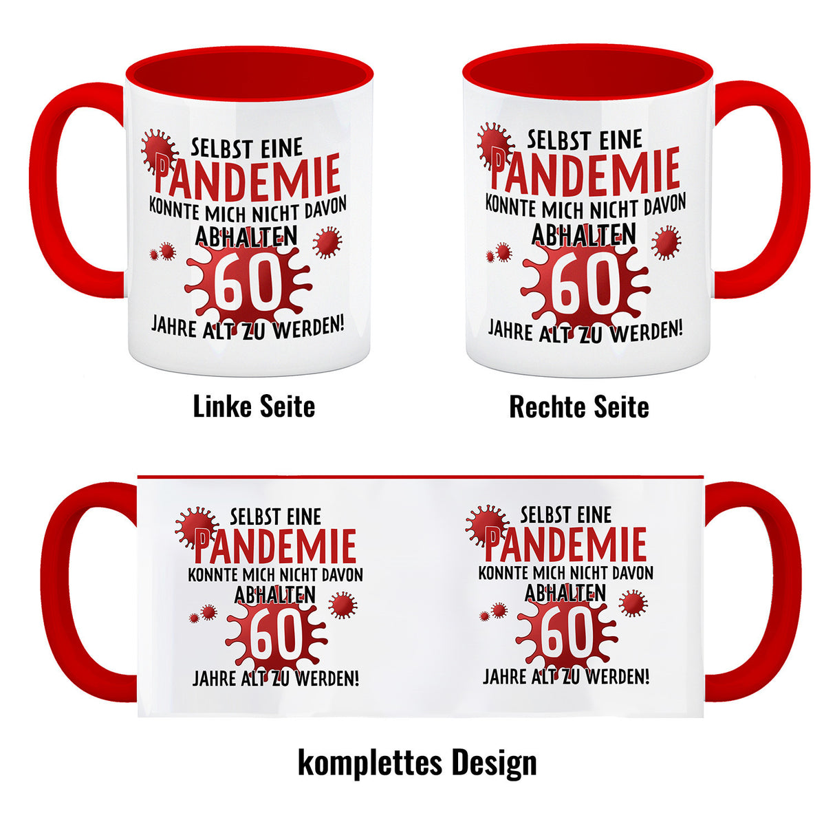 Witziger Kaffeebecher für den 60. Geburtstag mit Motiv: Pandemie