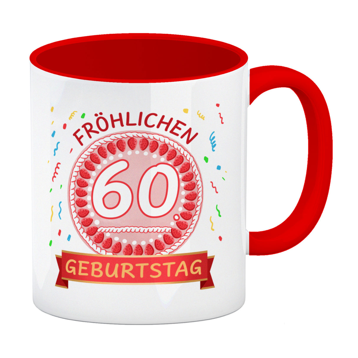 Witziger Kaffeebecher für den 60. Geburtstag mit Motiv: Torte