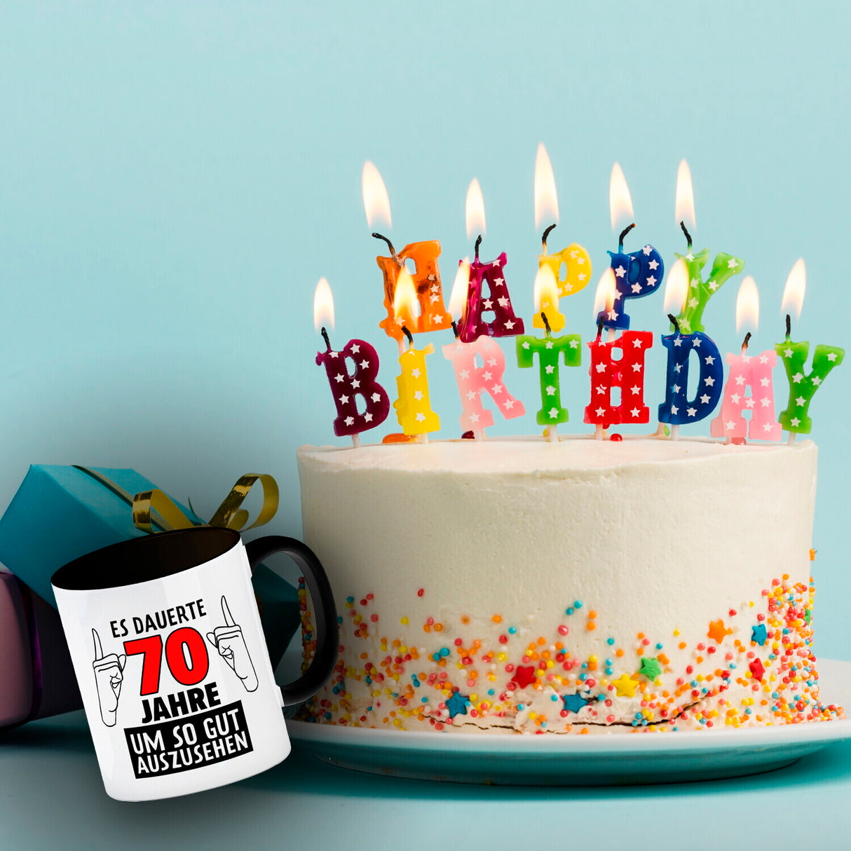 Witziger Kaffeebecher für den 70. Geburtstag mit Motiv: Gutes Aussehen
