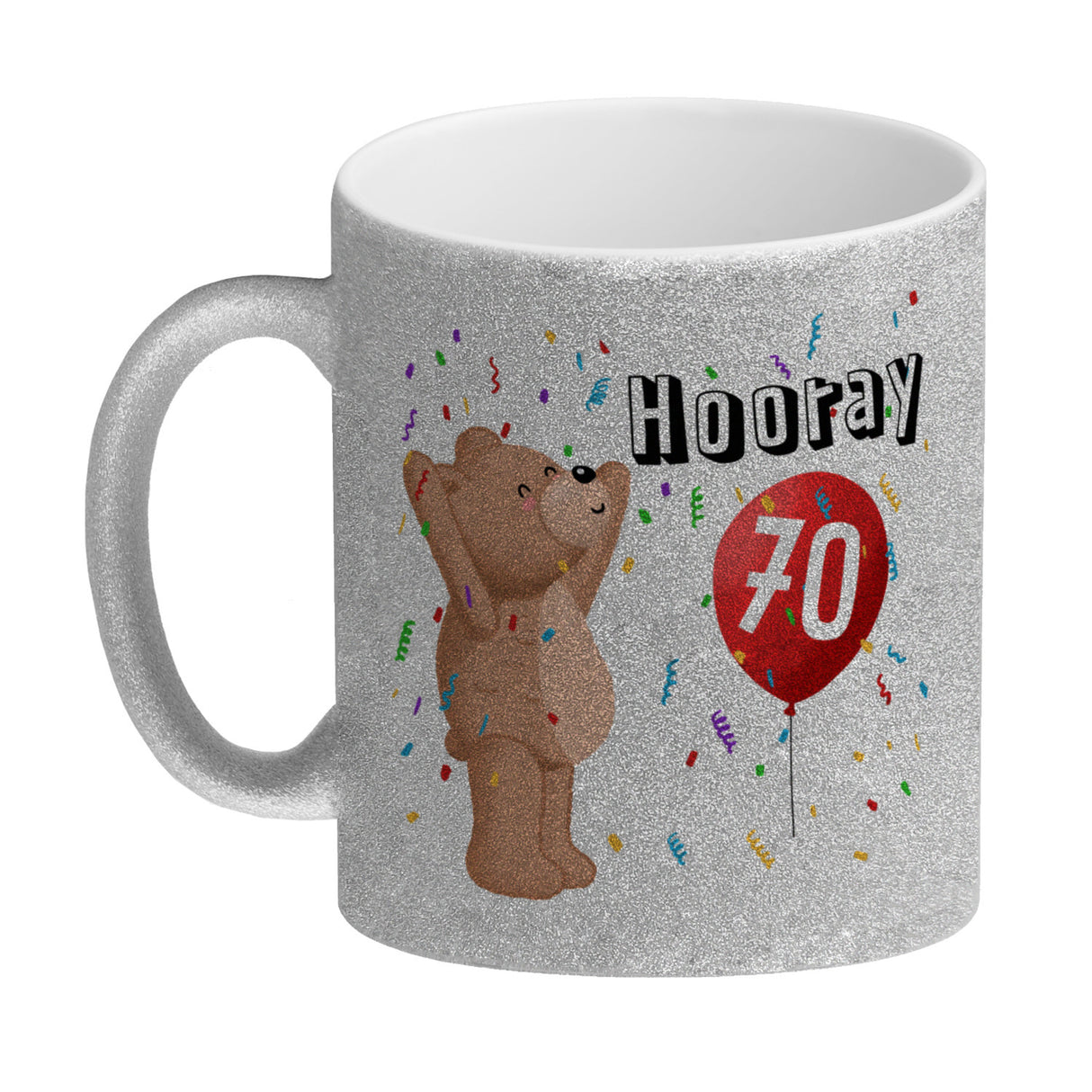 Witziger Kaffeebecher für den 70. Geburtstag mit Motiv: Hooray