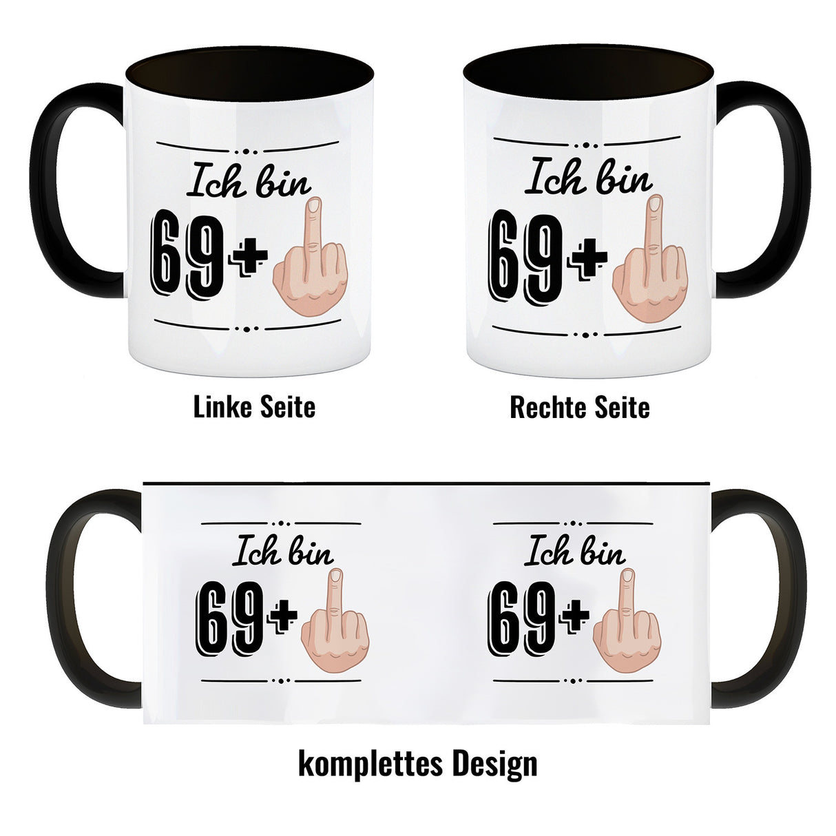 Witziger Kaffeebecher für den 70. Geburtstag mit Motiv: Mittelfinger