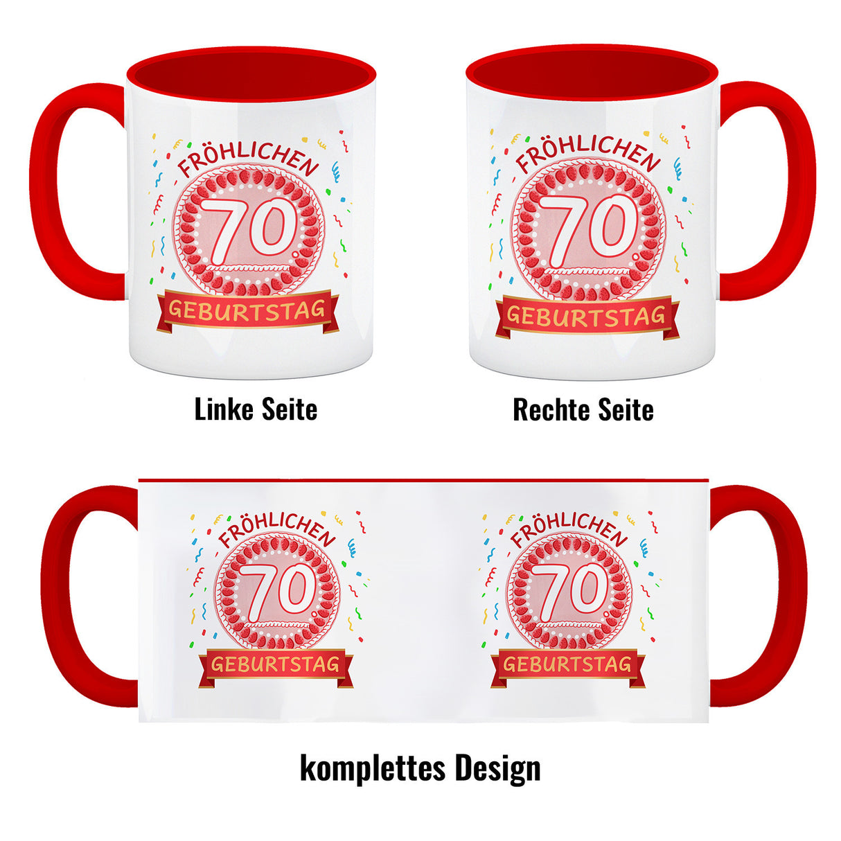 Witziger Kaffeebecher für den 70. Geburtstag mit Motiv: Torte