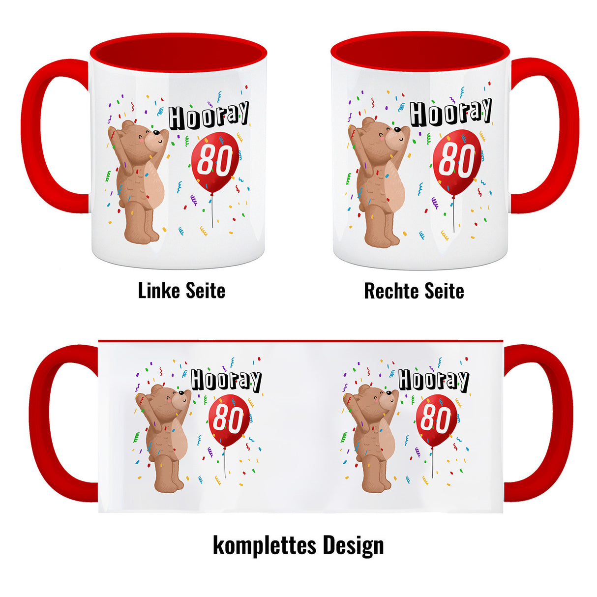 Witziger Kaffeebecher für den 80. Geburtstag mit Motiv: Hooray