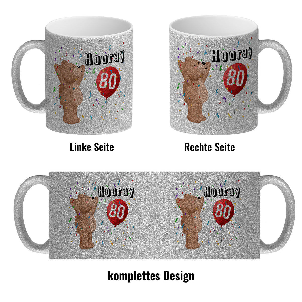 Witziger Kaffeebecher für den 80. Geburtstag mit Motiv: Hooray