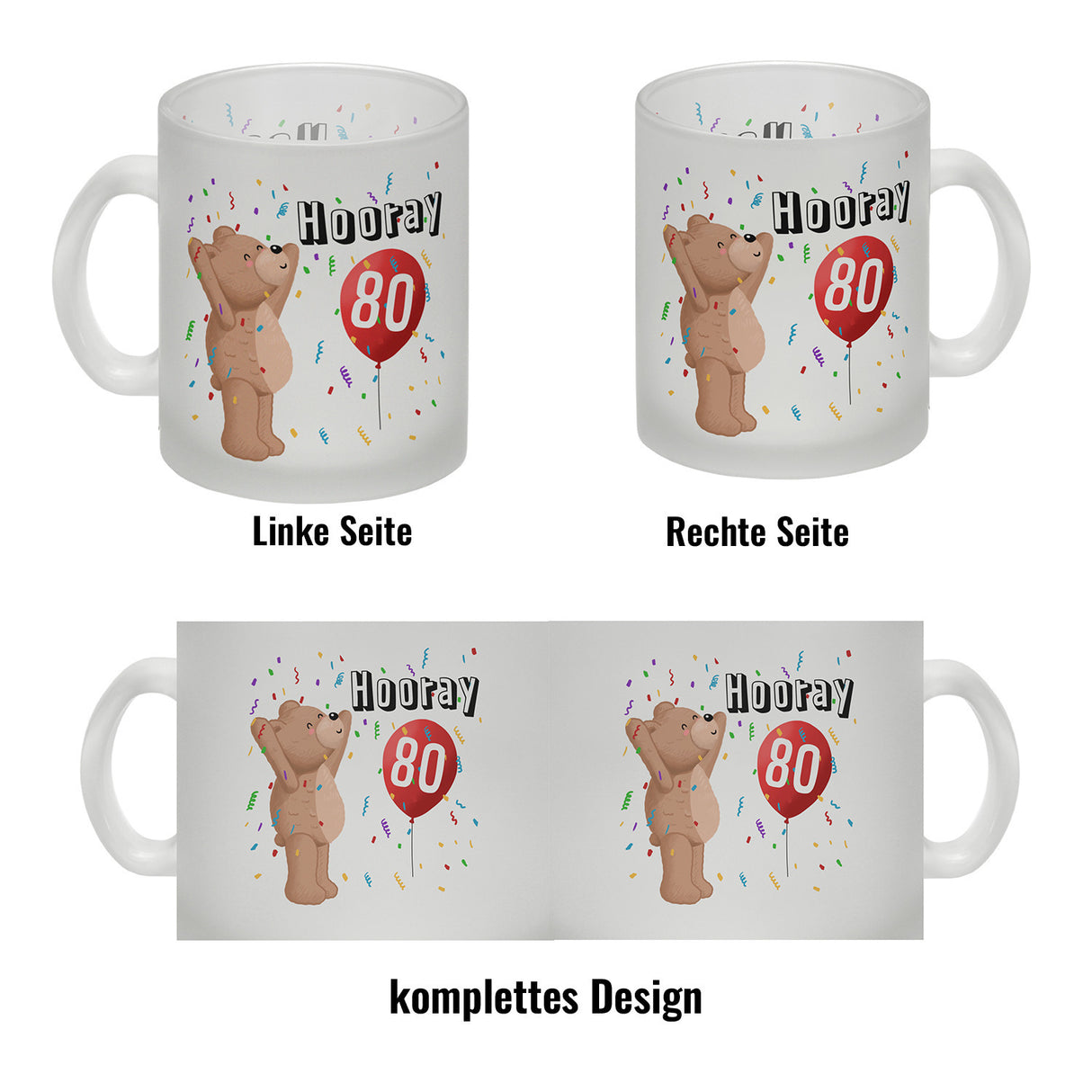Witziger Kaffeebecher für den 80. Geburtstag mit Motiv: Hooray