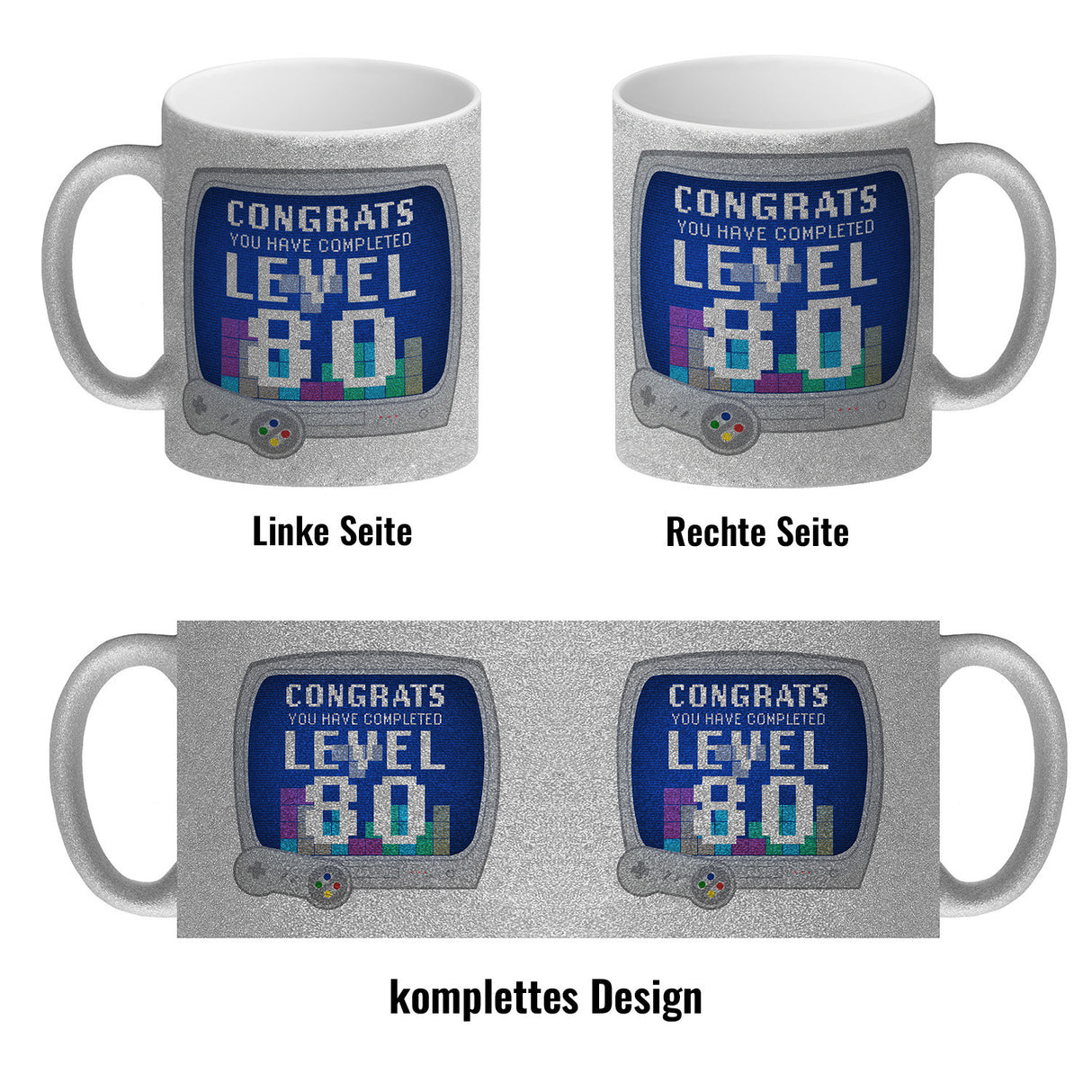 Witziger Kaffeebecher für den 80. Geburtstag mit Motiv: Gamer