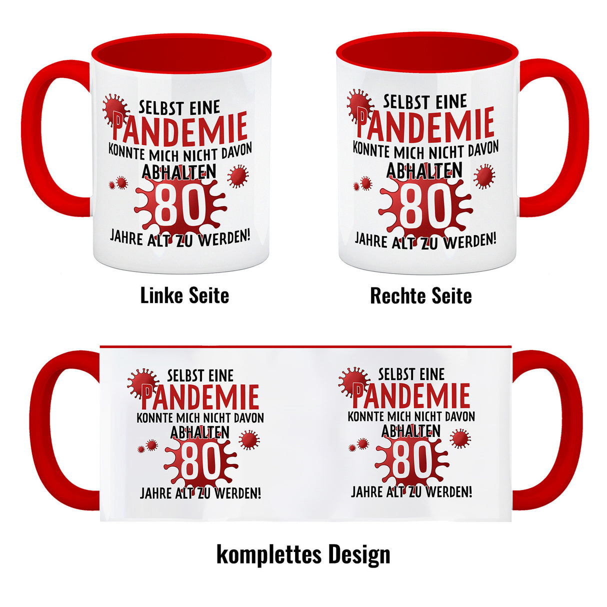 Witziger Kaffeebecher für den 80. Geburtstag mit Motiv: Pandemie