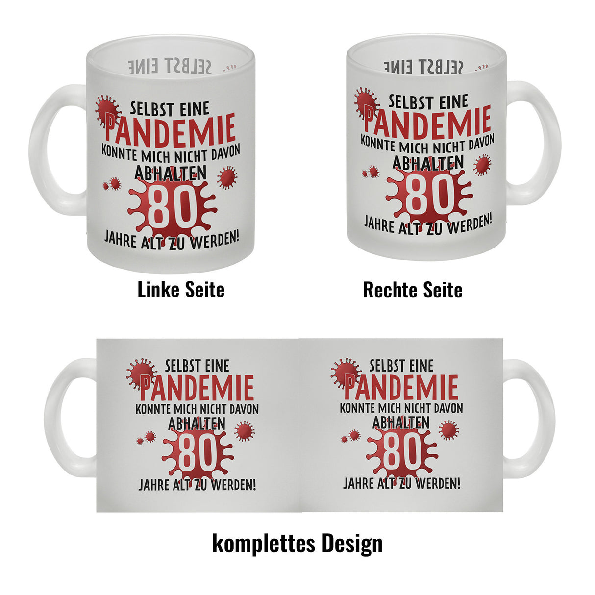 Witziger Kaffeebecher für den 80. Geburtstag mit Motiv: Pandemie