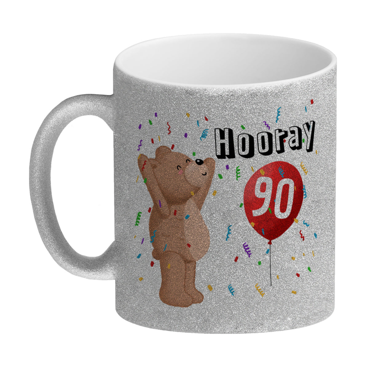 Witziger Kaffeebecher für den 90. Geburtstag mit Motiv: Hooray