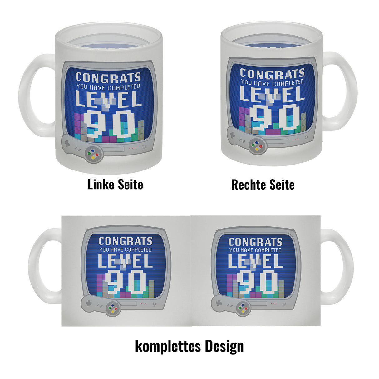 Witziger Kaffeebecher für den 90. Geburtstag mit Motiv: Gamer
