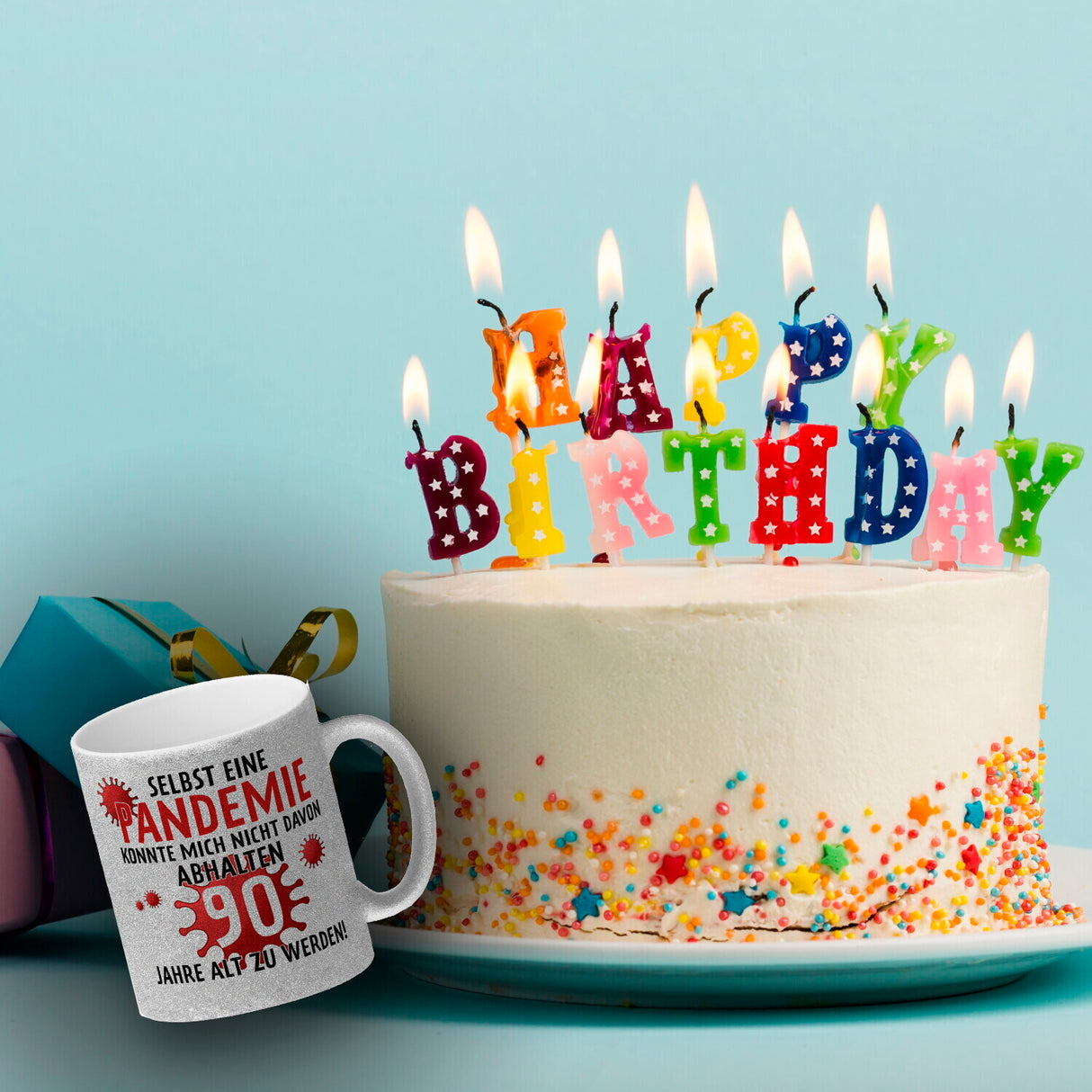 Witziger Kaffeebecher für den 90. Geburtstag mit Motiv: Pandemie
