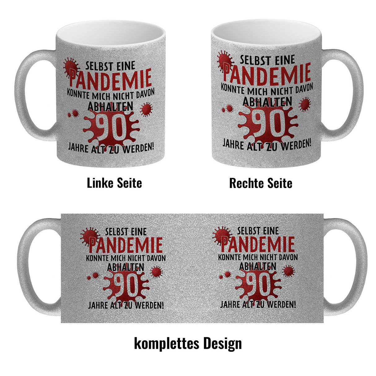 Witziger Kaffeebecher für den 90. Geburtstag mit Motiv: Pandemie