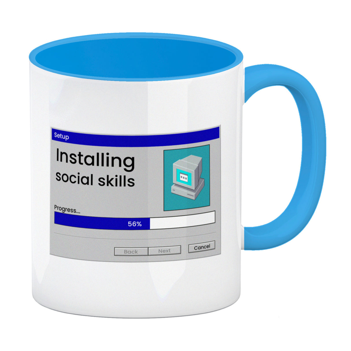 Installing social skills Kaffeebecher mit Computer Motiv