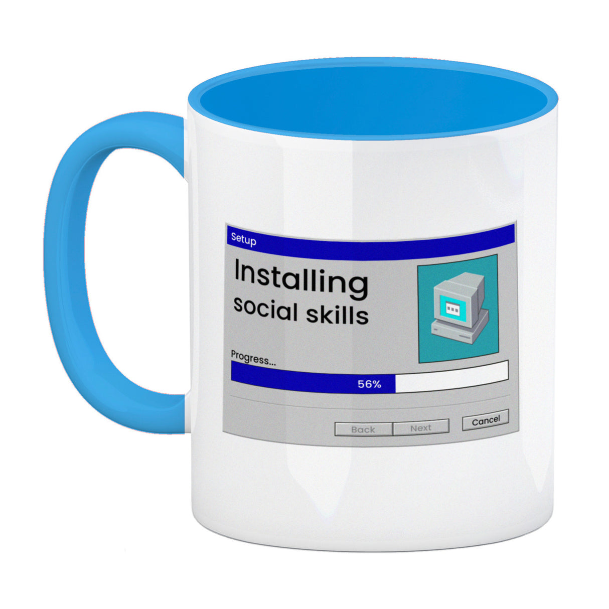 Installing social skills Kaffeebecher mit Computer Motiv