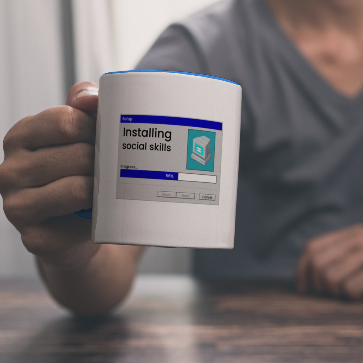 Installing social skills Kaffeebecher mit Computer Motiv
