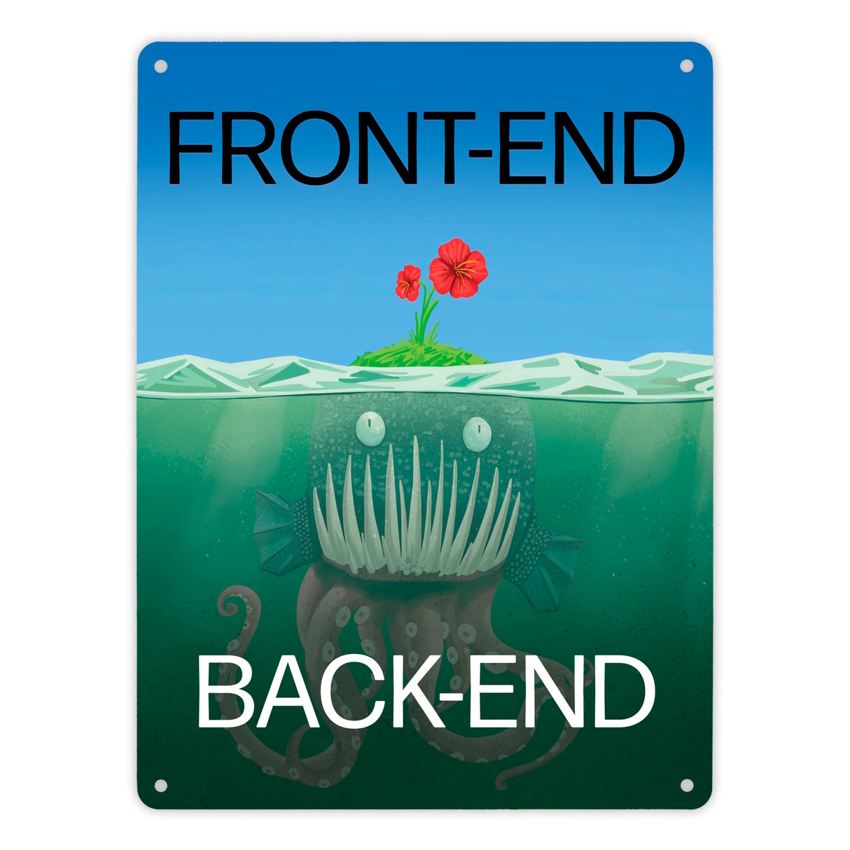 Unterschied zwischen Front-End und Back-End Metallschild für Entwickler