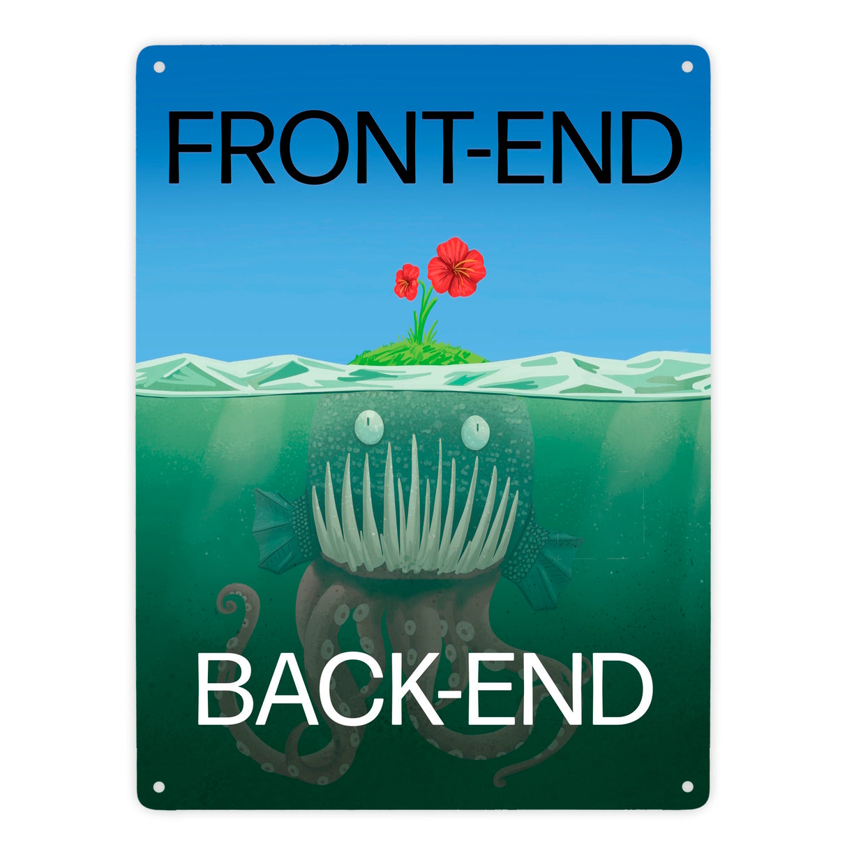 Unterschied zwischen Front-End und Back-End Metallschild für Entwickler