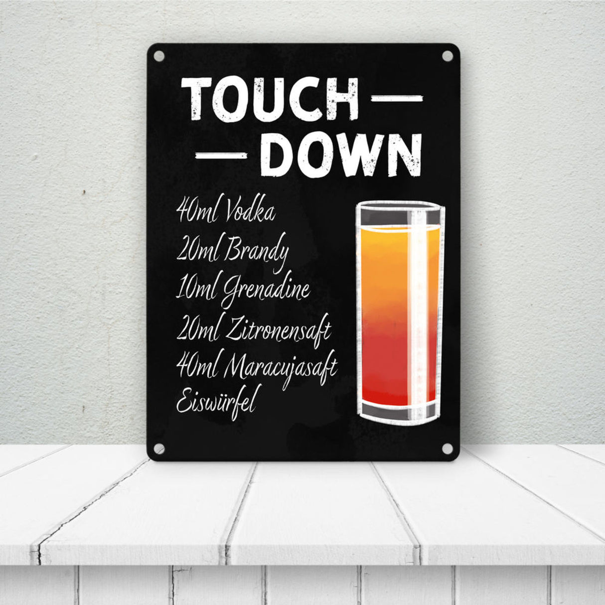 Metallschild mit Cocktailrezept für Long Island Iced Tea