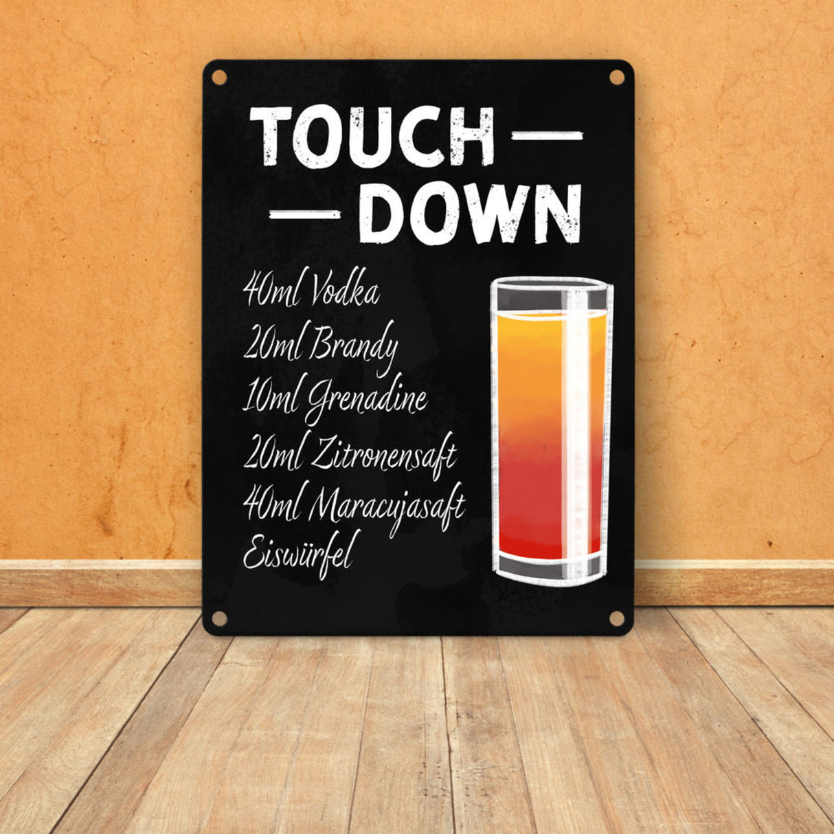 Metallschild mit Cocktailrezept für Long Island Iced Tea