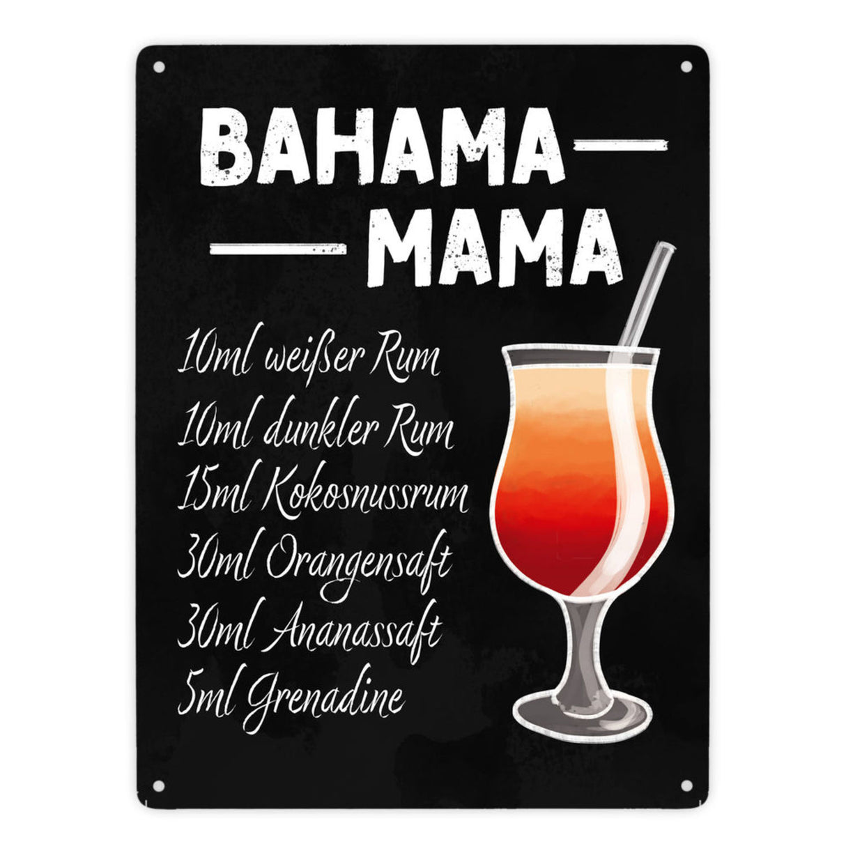 Metallschild mit Cocktailrezept für Long Island Iced Tea