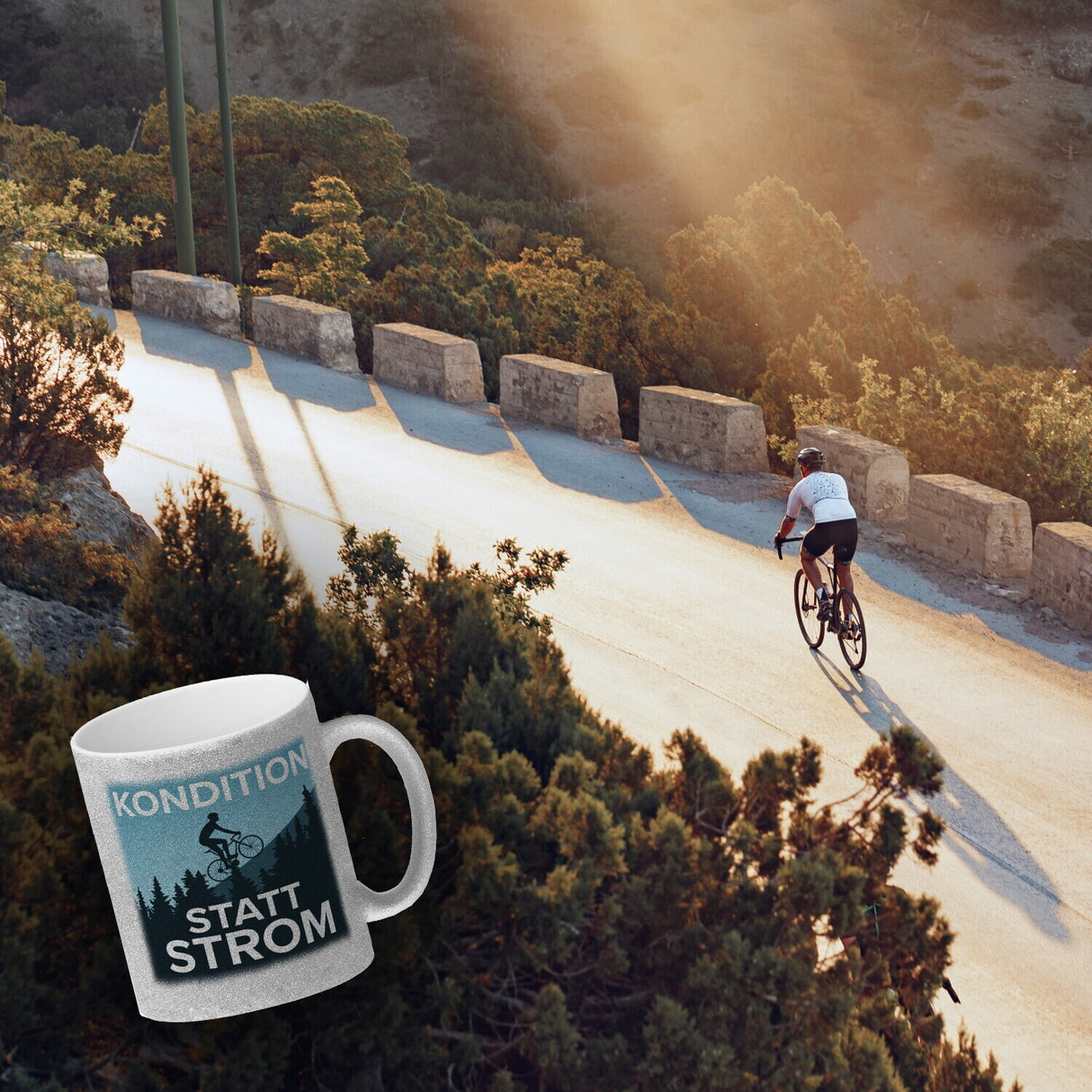 Kondition statt Strom Kaffeebecher für Fahrradfahrer
