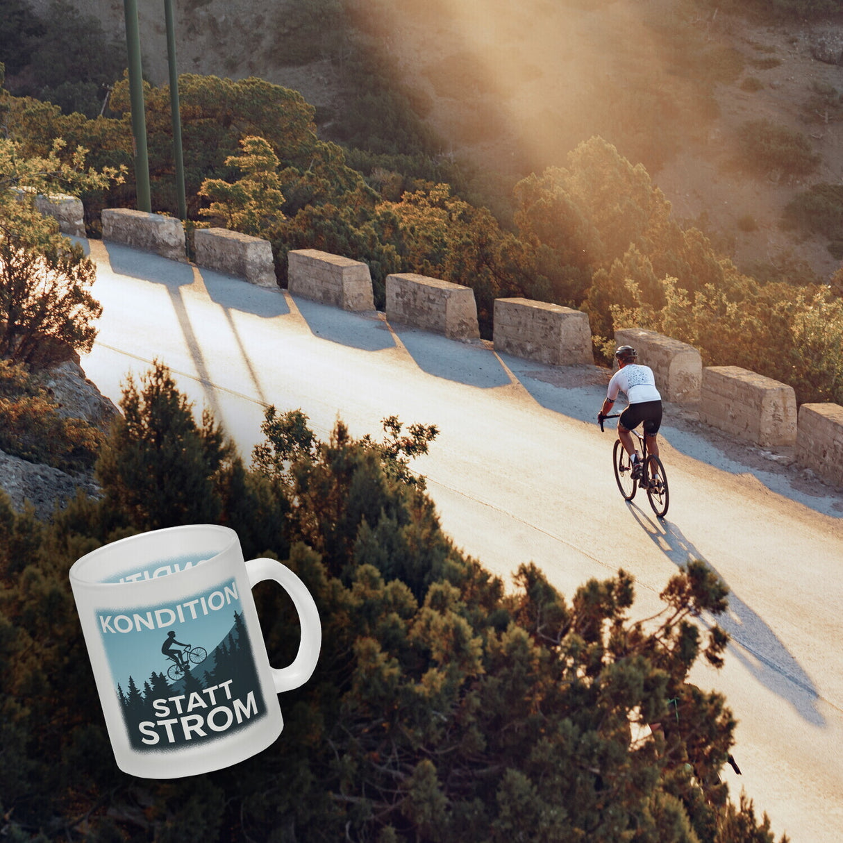 Kondition statt Strom Kaffeebecher für Fahrradfahrer