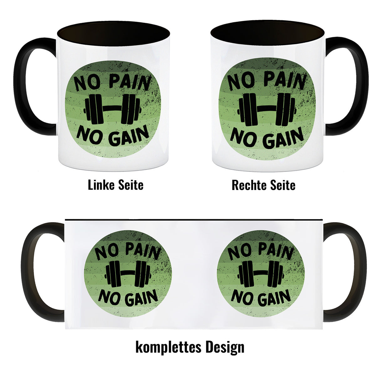 No pain no gain Fitness Kaffeebecher mit Hantel