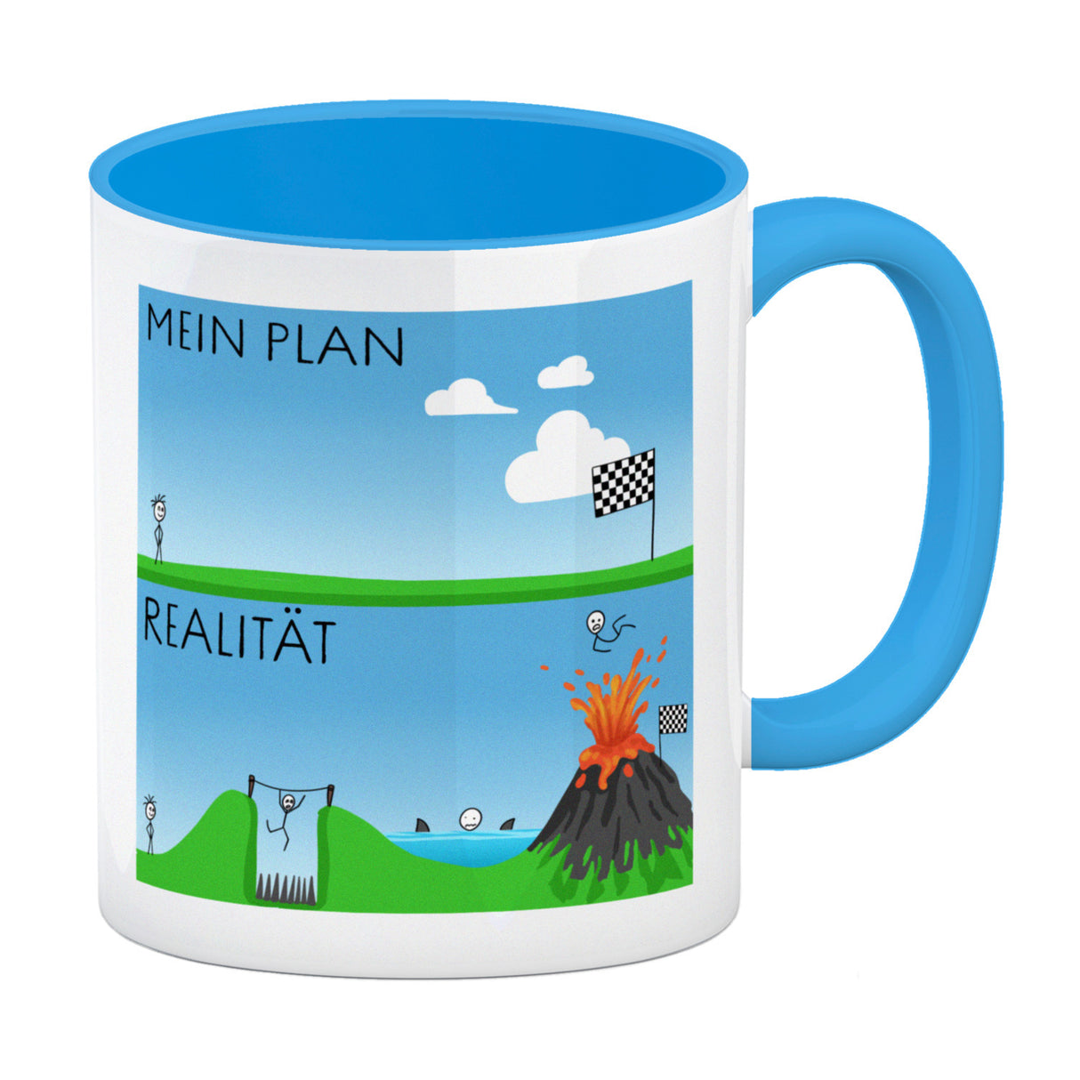 Mein Plan vs. die Realität Strichmännchen Kaffeebecher