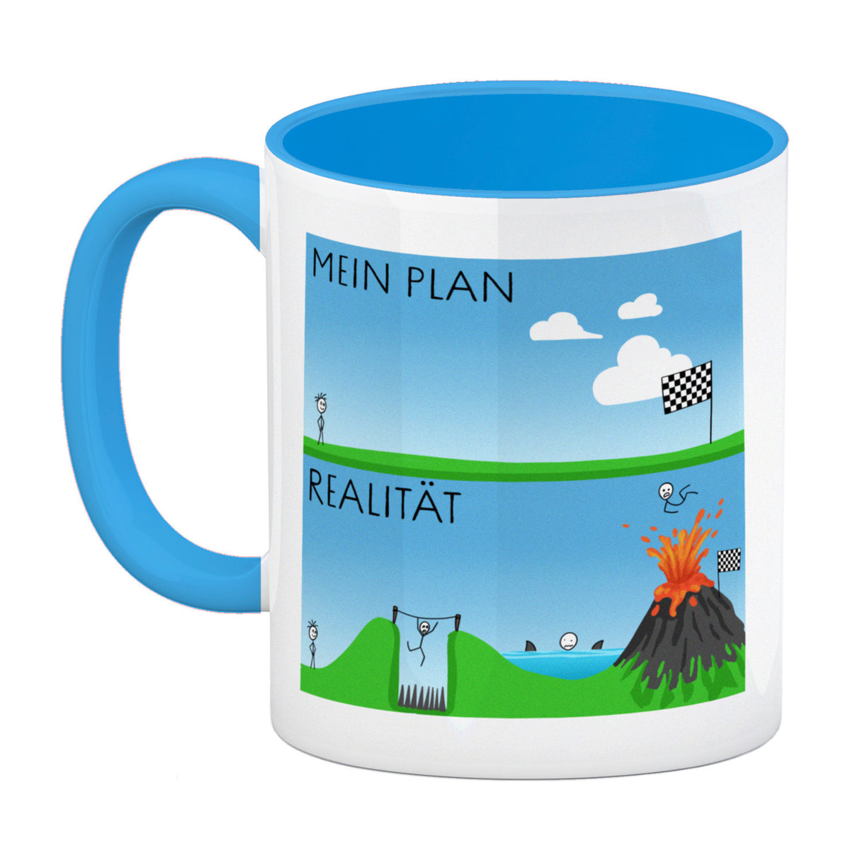 Mein Plan vs. die Realität Strichmännchen Kaffeebecher