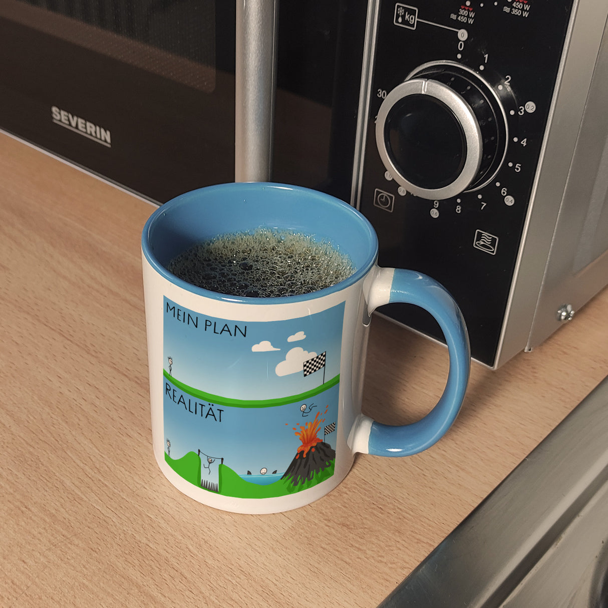 Mein Plan vs. die Realität Strichmännchen Kaffeebecher