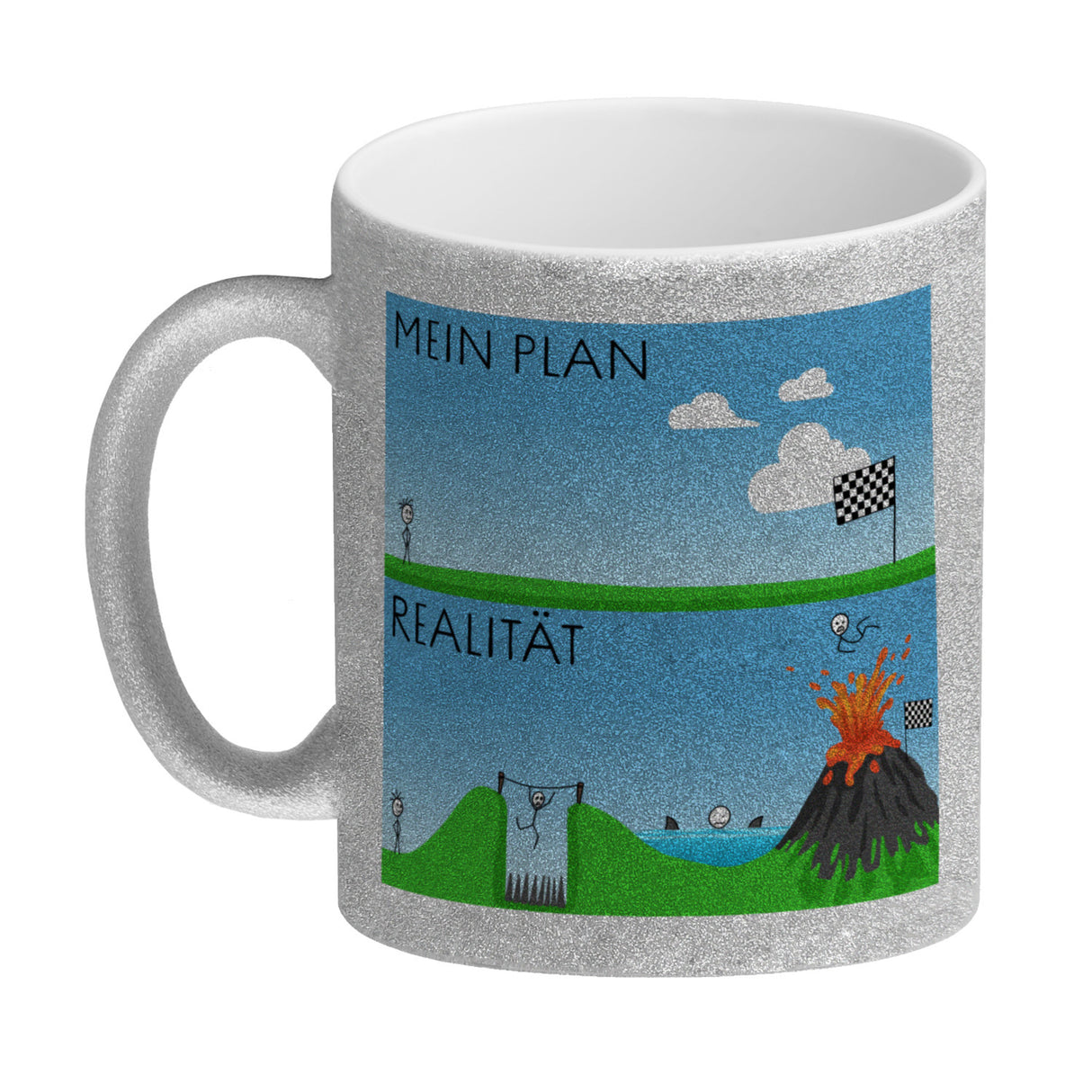 Mein Plan vs. die Realität Strichmännchen Kaffeebecher