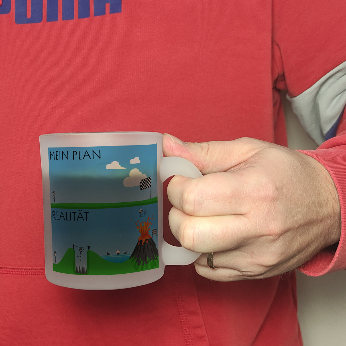 Mein Plan vs. die Realität Strichmännchen Kaffeebecher