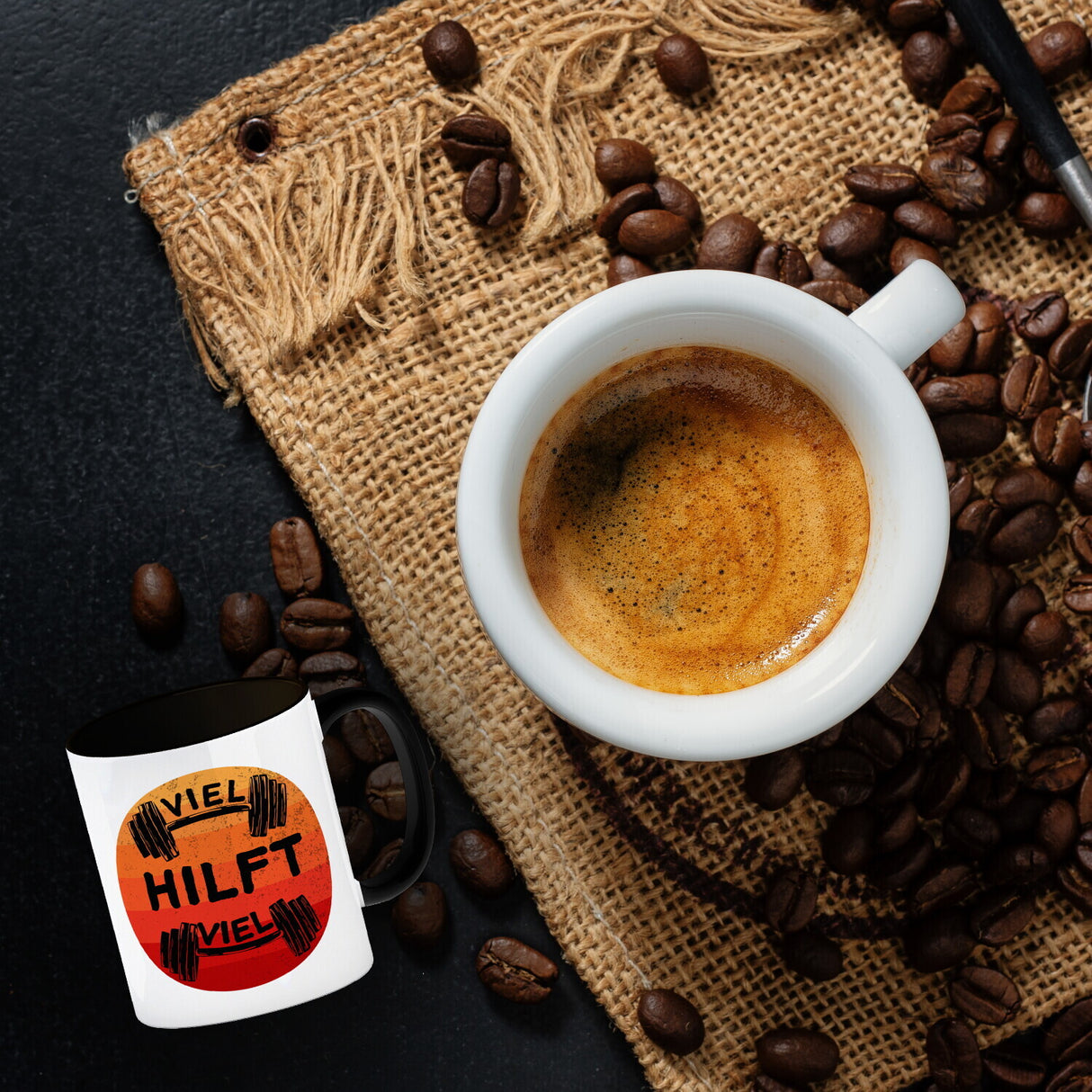 Viel hilft viel Fitness Kaffeebecher für Sportler