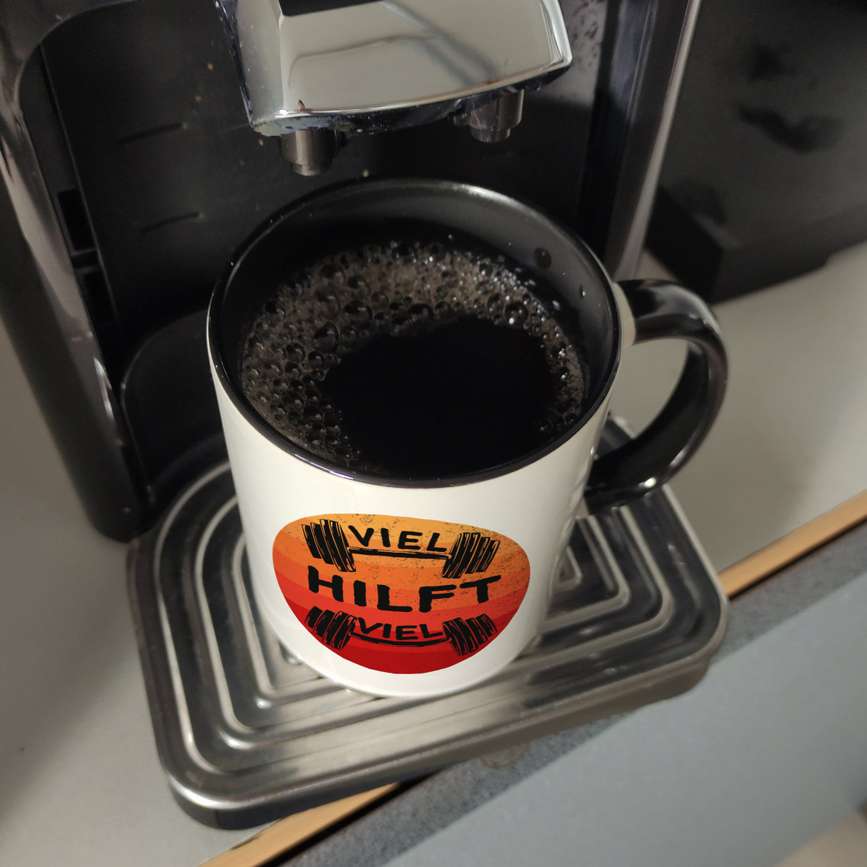 Viel hilft viel Fitness Kaffeebecher für Sportler