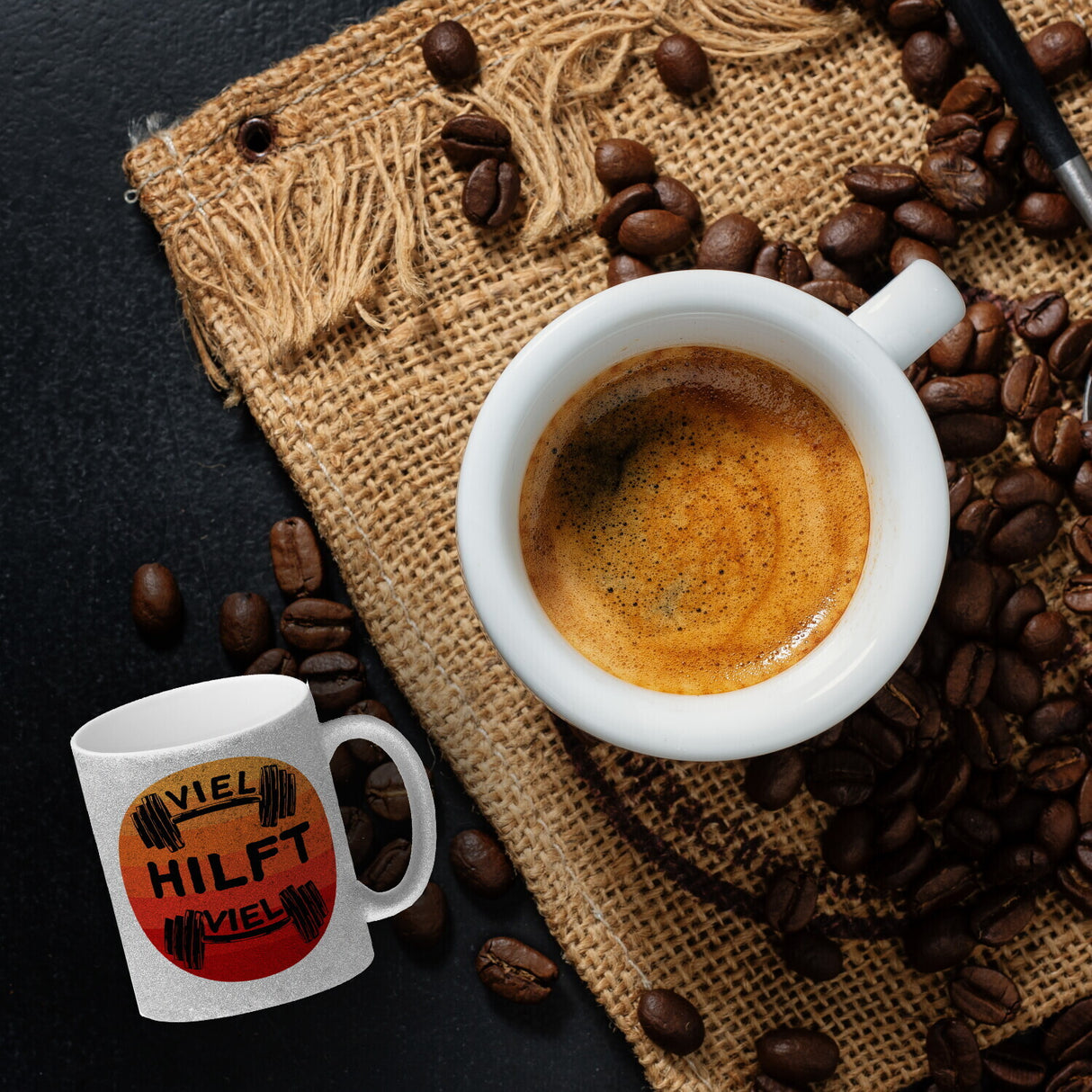 Viel hilft viel Fitness Kaffeebecher für Sportler