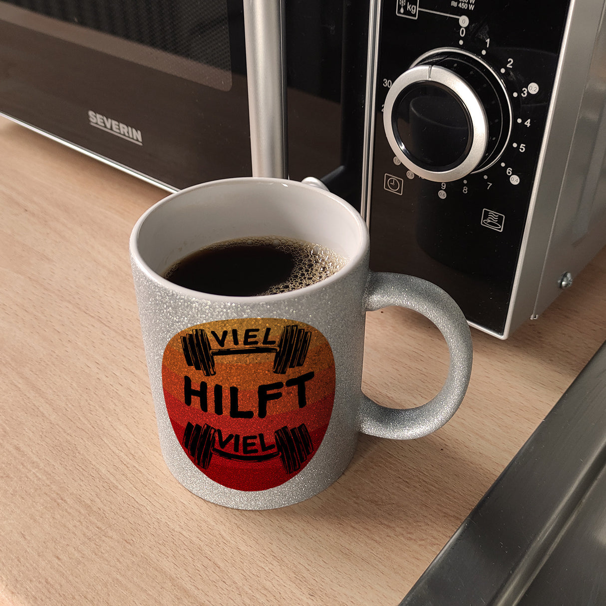Viel hilft viel Fitness Kaffeebecher für Sportler