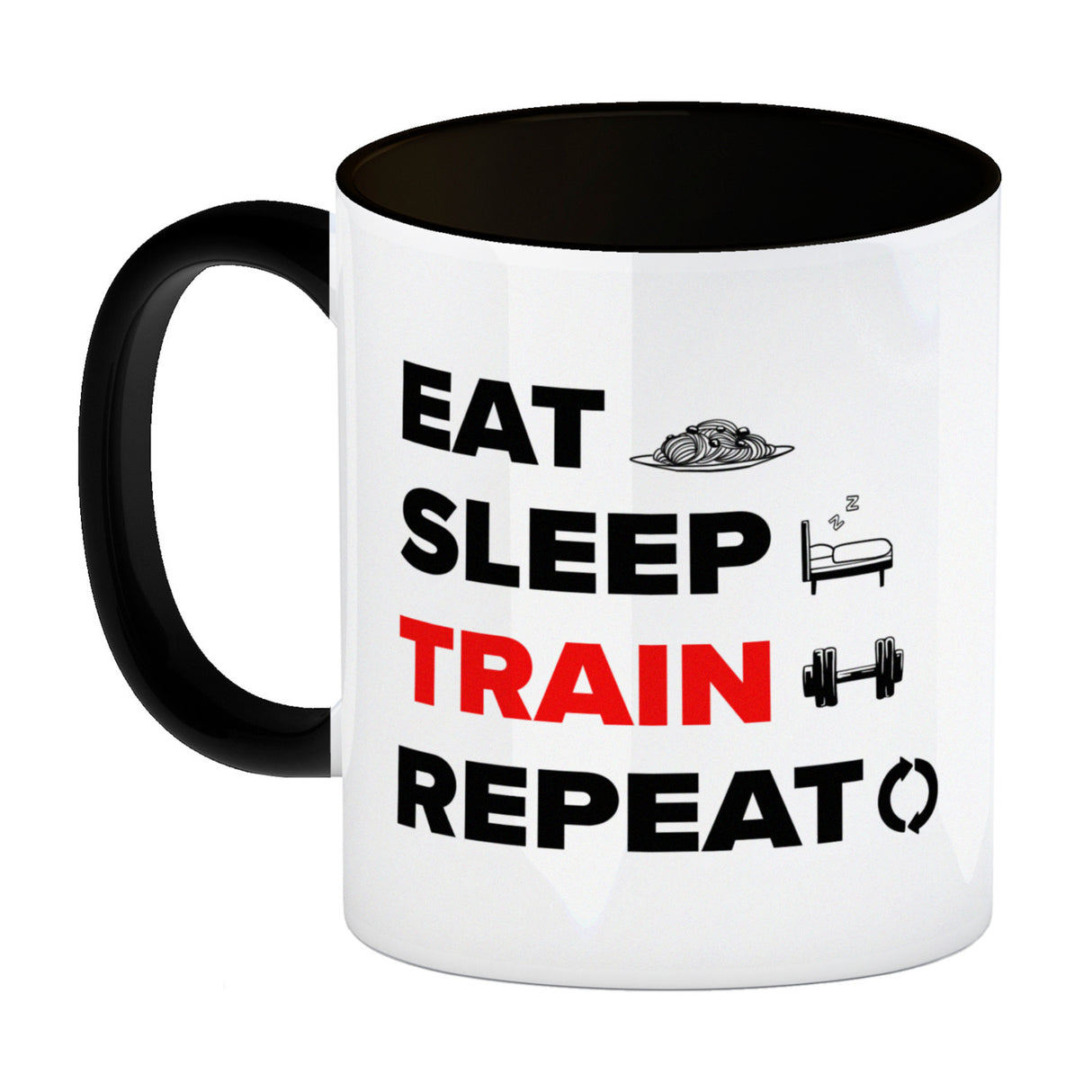 Eat Sleep Train Repeat Fitness Kaffeebecher