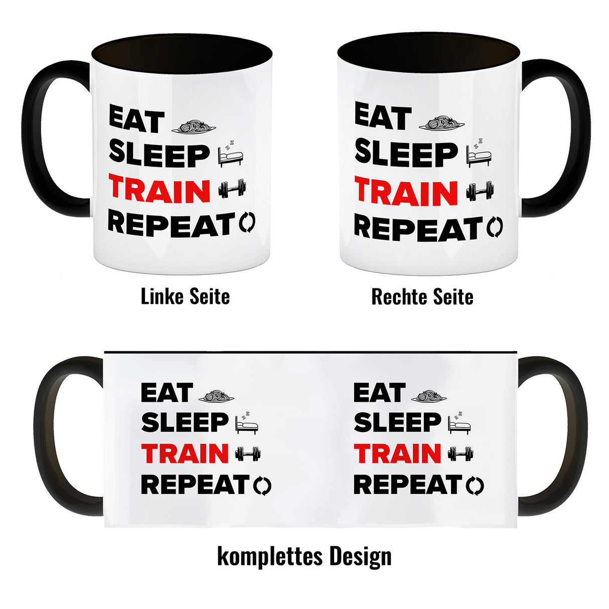 Eat Sleep Train Repeat Fitness Kaffeebecher