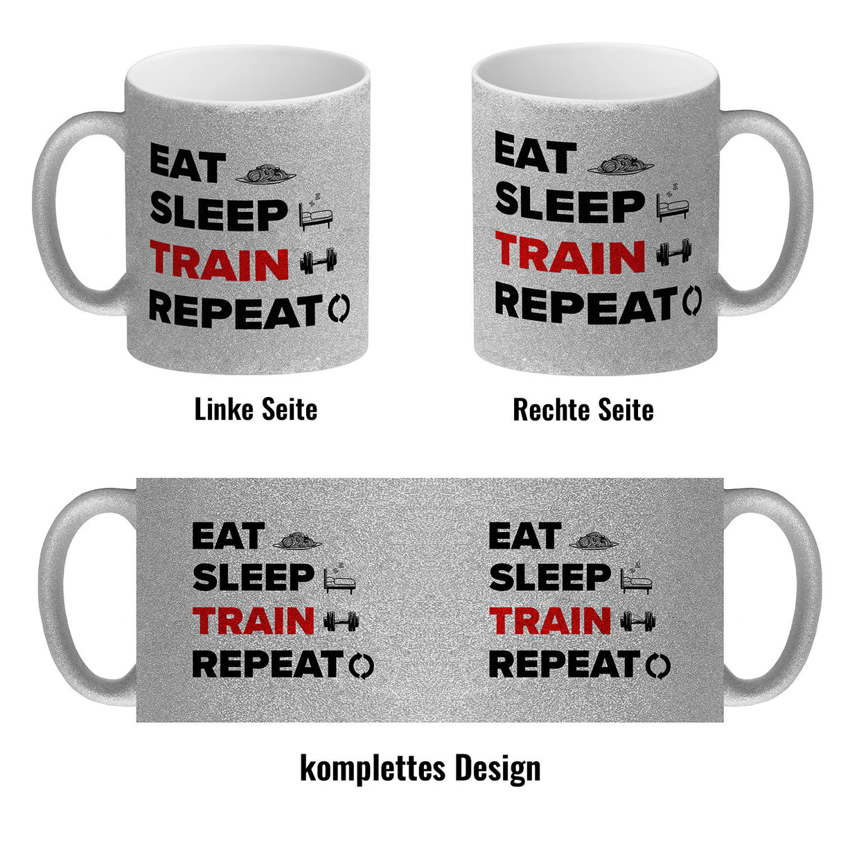 Eat Sleep Train Repeat Fitness Kaffeebecher