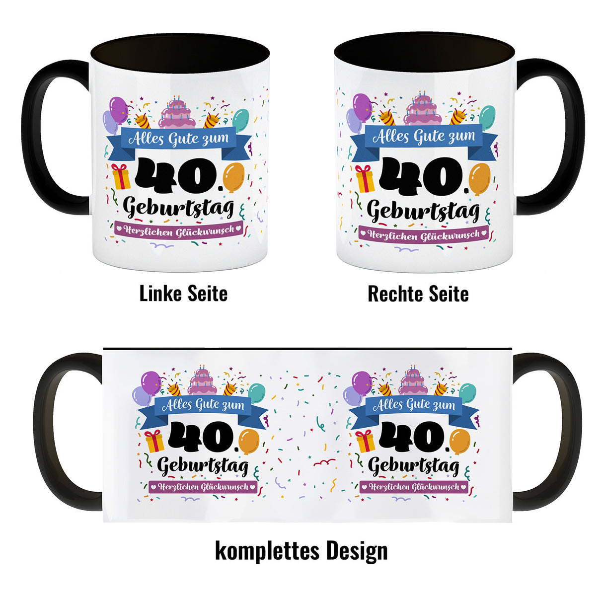 40. Geburtstag Kaffeebecher mit lustigem Spruch: Alles Gute